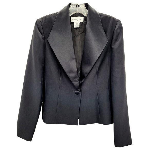 HP Vintage 90s Bloomingdale's Black Single Breasted Short Tuxedo Jacket - Picture 1 of 10